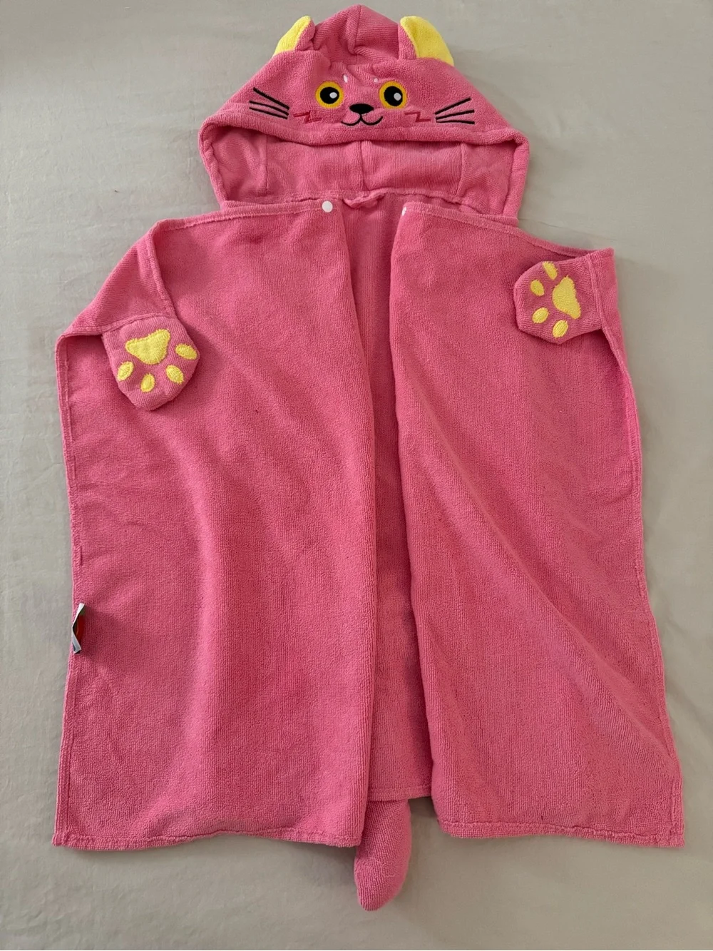 Pink Cat Hooded Towel Poncho with Paw Mitts